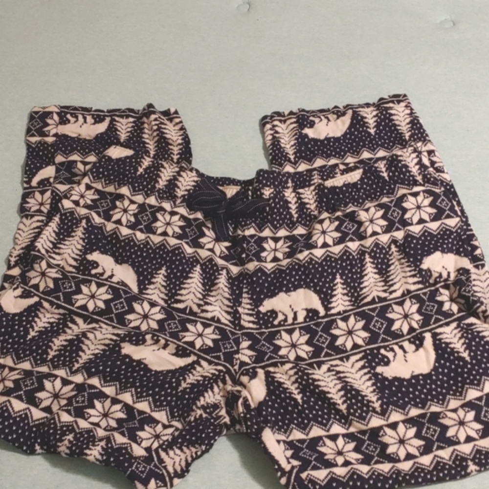 Old Navy Women's Winter Polar Bear Snow flake Pajamas Pants Size XL Blue & White